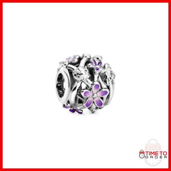 Sterling Silver Flower Charm with Enamel Details, Lobster Clasp